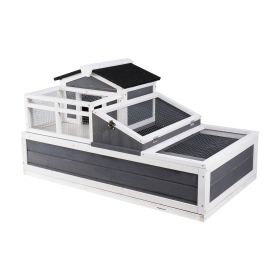 3-Room Tortoise House,Tortoise Habitat with Balcony & 2 Stories, Wooden Tortoise Enclosure Indoor & Outdoor with Ramp, Tray, Openable Roof