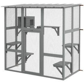 Catio Outdoor Cat Enclosure, Window Box Wooden Cat House with Bridge Platforms, Gray (Option: Gray-1230x800x185 mm)