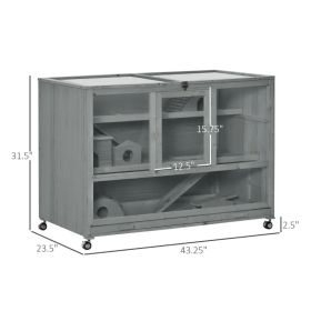 PawHut Wooden 3-Tier Hamster Cage Hutch Box With Ladder Wheels For Small Animals, Dark Gray (Option: Slate Grey)